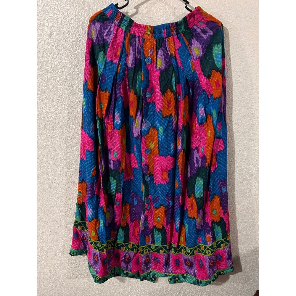 Falda de círculo completo azul, rosa y verde de Howard Wolf vintage, talla XL